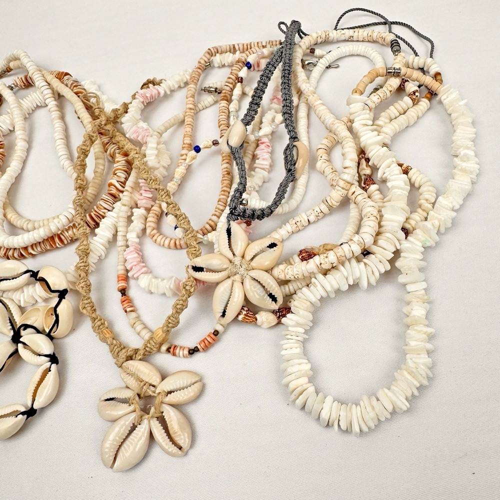 Puka Sea Shell Necklaces Lot (17) Vintage Y2K Dyed Hawaiian Surfer Beach Wedding - Picture 3 of 7